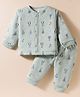 First Smile Fleece Knit Full Sleeves Co-ords Winter Night Suit with Elephant Print - Light Green