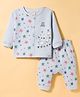 Ollypop Fleece Knit Full Sleeves Winter Night Suit with Star Print - Light Blue