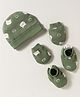 Simply Interlock Knit Cap Mitten & Booties Set with Bear Print Green - Diameter 10.5 cm