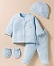 I Bears Knitted Full Sleeves Knitted Polka Dot Printed T-Shirt & Lounge Pant Set with Mittens & Cap - Light Blue