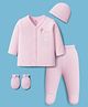 I Bears Knitted Full Sleeves Knitted Polka Dot Printed T-Shirt & Lounge Pant Set with Mittens & Cap - Pink