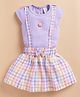 KIDZELLO Cotton Knit Half Sleeves Gingham Checked Pinafore Dress With Top - Lavender
