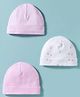 I Bears Interlock Knit Caps with Fruit Print & Stripes Pack Of 3 Pink & White - Diameter 17 cm