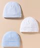 I Bears Interlock Knit Caps with Star Print & Stripes Pack Of 3 Light Blue & White - Diameter 17 cm