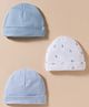 I Bears Interlock Knit Caps with Bird Print & Stripes Pack of 3 Light Blue & White - Diameter 16 cm