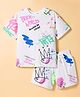 Smarty Girls Sinker Knit Half Sleeves T-Shirt & Shorts Co-ord Set With Text Print - White