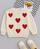 NAVKIYA G Fleece Knit Full Sleeves Heart Patch Detailed Light Winter Sweatshirt - Off White