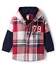 Dapper Dudes Full Sleeves Checked & 79 Number Embroidered Hooded Shirt - Red