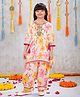 Joy Cotton Cotton Woven Three Fourth Sleeves Floral Printed Kurti & Salwar Set - White