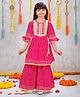 Joy Cotton Cotton Woven Three  Fourth Sleeves Leheriya Printed Kurti & Sharara Set - Pink