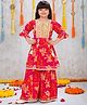 Joy Cotton Cotton Woven Three Fourth Sleeves Floral Printed Kurti & Sharara Set - Red