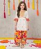 Joy Cotton Cotton Woven Three Fourth Sleeves Floral Embroidered Kurti & Salwar Set - White
