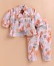 KIDZELLO Cotton Knit Half Sleeves Abstract Printed Jacket & Pant With Top Set - Pink