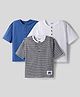 Primo Gino 100% Cotton Knit Drop Shoulder Half Sleeves Oversized Henley Striped T-Shirts Pack Of  3 - White & Blue