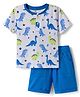 Doodle Poodle 100% Cotton Single Jersey Knit Half Sleeves T-Shirt & Shorts Set with Dino Print - Blue & White