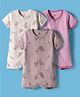I Bears Interlock Knit Half Sleeves Striped Rompers with Floral Print Pack Of 3 - Multicolor