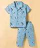 Teddy Sinker Knit Half Sleeves Co-ords Night Suit With Tropical Theme Print - Light Blue