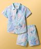 JASH KIDS Cotton Woven Half Sleeves Shirt & Shorts Co-ord Set With Leaf Print - Blue