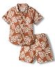 JASH KIDS Cotton Woven Half Sleeves Shirt & Shorts Co-ord Set With Leaf Print - Rust