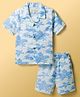 JASH KIDS Cotton Woven Half Sleeves Shirt & Shorts Co-ord Set With Leaf Print - Blue