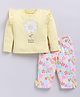 MOONKIDS Cotton Knit Full Sleeves Floral Pretty Flower Text Printed Top & Pants Set - Yellow