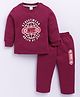 MOONKIDS Fleece Knit Full Sleeves Nyc Streetwear Text Printed Sweatshirt & Pants Set - Maroon