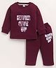 MOONKIDS Fleece Knit Full Sleeves Never Give Up Text Printed Sweatshirt & Pants Set - Wine