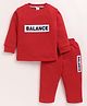 MOONKIDS Fleece Knit Full Sleeves Balance Text Printed Sweatshirt & Pants Set - Red