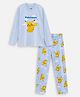 Nap Chief Pure Cotton Knit Pokemon Featuring Full Sleeves Pikachu Printed Night Suit Set - Light Blue