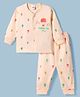 Mini Donuts Knit Sinker Full Sleeves Hot Air Balloon Printed T-Shirt & Pyjama Night Suit  - Light Red