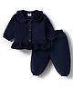 Mom's pet Cotton Spandex Knit Full Sleeves Solid Frill Detailed Winter Top & Pants Set - Blue