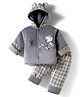 Mom's pet Velvet Knit Full Sleeves Panda Embroidered Winter Hooded Jacket & Pant Set - Grey