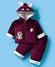 Mom's pet Cotton Spandex Knit Full Sleeves Squirrel Embroidered Winter Hooded Jacket & Pant Set - Maroon