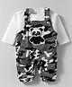Mom's pet Fleece Knit Full Sleves Panda Embroidered Winter Dungaree With Tee - Grey