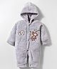 Mom's pet Fleece Knit Full Sleeves Monkey Embroidered Winter Hooded Romper - Grey
