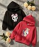 Cutiekins Fleece Knit Pack Of 2 Full Sleeves Kitten & Unicorn Printed Light Winter Hoodies - Rani Pink & Black