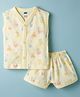 Simply Sinker Knit Sleeveless T-Shirt & Shorts Night Suit With Lion Print - Yellow