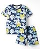 Simply Sinker Knit Half Sleeves Animal Printed T-Shirt & Shorts Set - Navy Blue