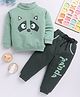 TOONYPORT Cotton Blend Woven Full Sleeves Panda Printed Sweatshirt With Joggers Set - Green