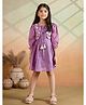 Tiny Twills Cotton Woven Three Fourth Sleeves Floral Embroidered Tassels Detailed Dress - Purple