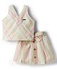 Twetoons Woven Sleeveless Striped Co-ords Top & Skirt Set with Belt - Multicolor