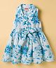Twetoons Woven Sleeveless Floral Printed Frock With Belt - Light Blue