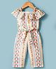Twetoons Woven Sleeveless Jumpsuit With Strawberry Print & Belt - Cream