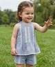 Babyoye Chambray Woven Sleeveless Top & Shorts Set With Lace Detailing - Light Blue