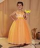 Toy Balloon kids Net Woven Sleeveless Floral Embroidered & Applique Detailed Gown -Yellow