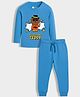 Orange Sugar 100% Cotton Knit Full Sleeves Detective Teddy Text Printed Coordinating Night Suit Set - Blue
