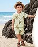 Babyoye Cotton Blend Woven Half Sleeves Tropical Theme Printed Co-Ord Shirt & Shorts Set - Limegreen & Cream