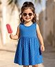 Babyhug Single Jersey Knit Sleeveless Frock With Polka Dot Print - Blue