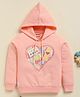 Biskid Cotton Knit Full Sleeves Heart Printed Hooded Sweatshirt - Peach