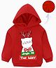 KAVEE Cotton Fleece Knit Christmas Theme Full Sleeves Jingle All The Way Text Cat Printed Light Winter Hooded Sweatshirt - Red
